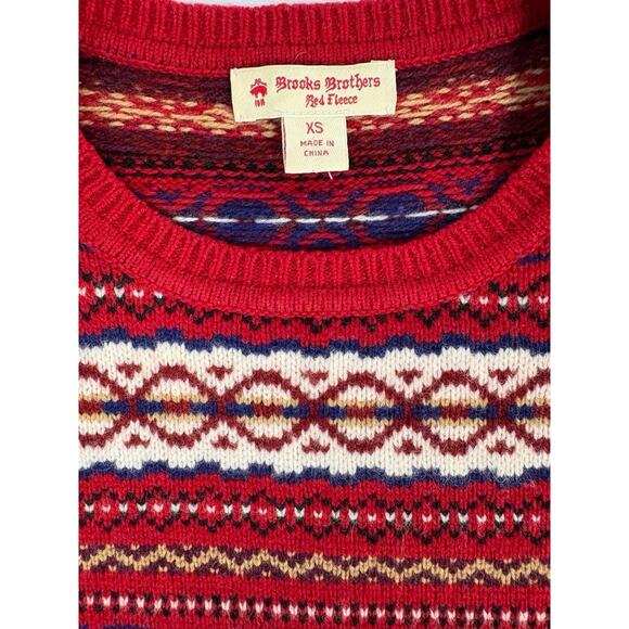 VTG Brooks Brothers Red And White Fair Isle Wool Crewneck Sweater Womens Sz XS - Picture 8 of 9